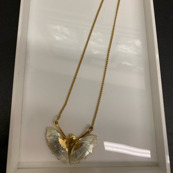 Vintage Mother of Pearl Gold Butterfly Moth Necklace - Picture 4 of 6